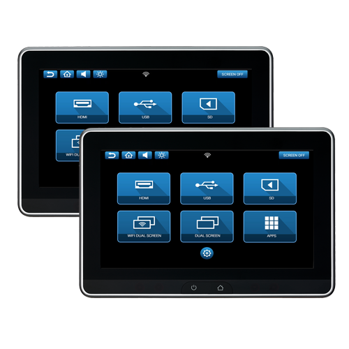 AMAVXSB10UHD2 - Dual 10.1" Seat-Back Entertainment System Dual Android, Single DVD, HDMI, SD, USB, and Touch Screen Interface
